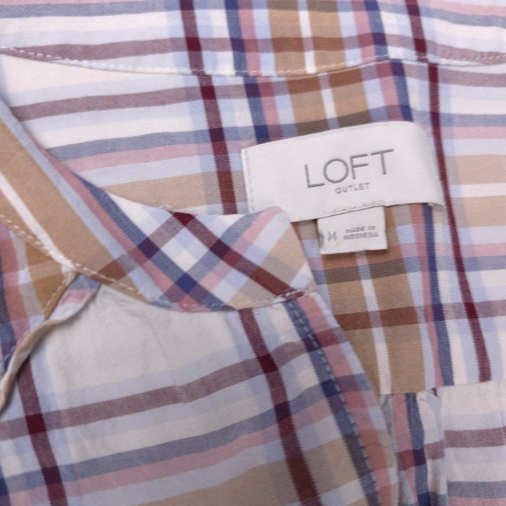 Loft Plaid Women's Top Sz M - Picture 3 of 9